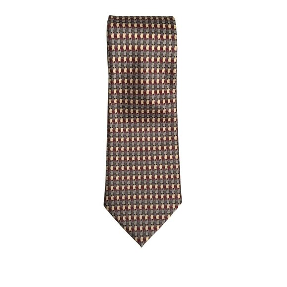 Ivre Hausse Vintage Mens Woven Silk Geometric Gray Red Yellow Tie Necktie - Picture 1 of 4